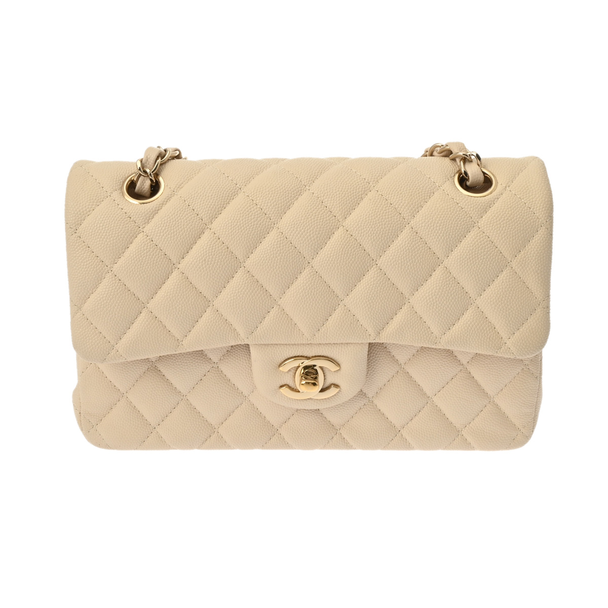 シャネル マトラッセ チェーンショルダー 23cm Wフラップ ベージュ A01113 キャビアスキン レディース バッグ 【bag】