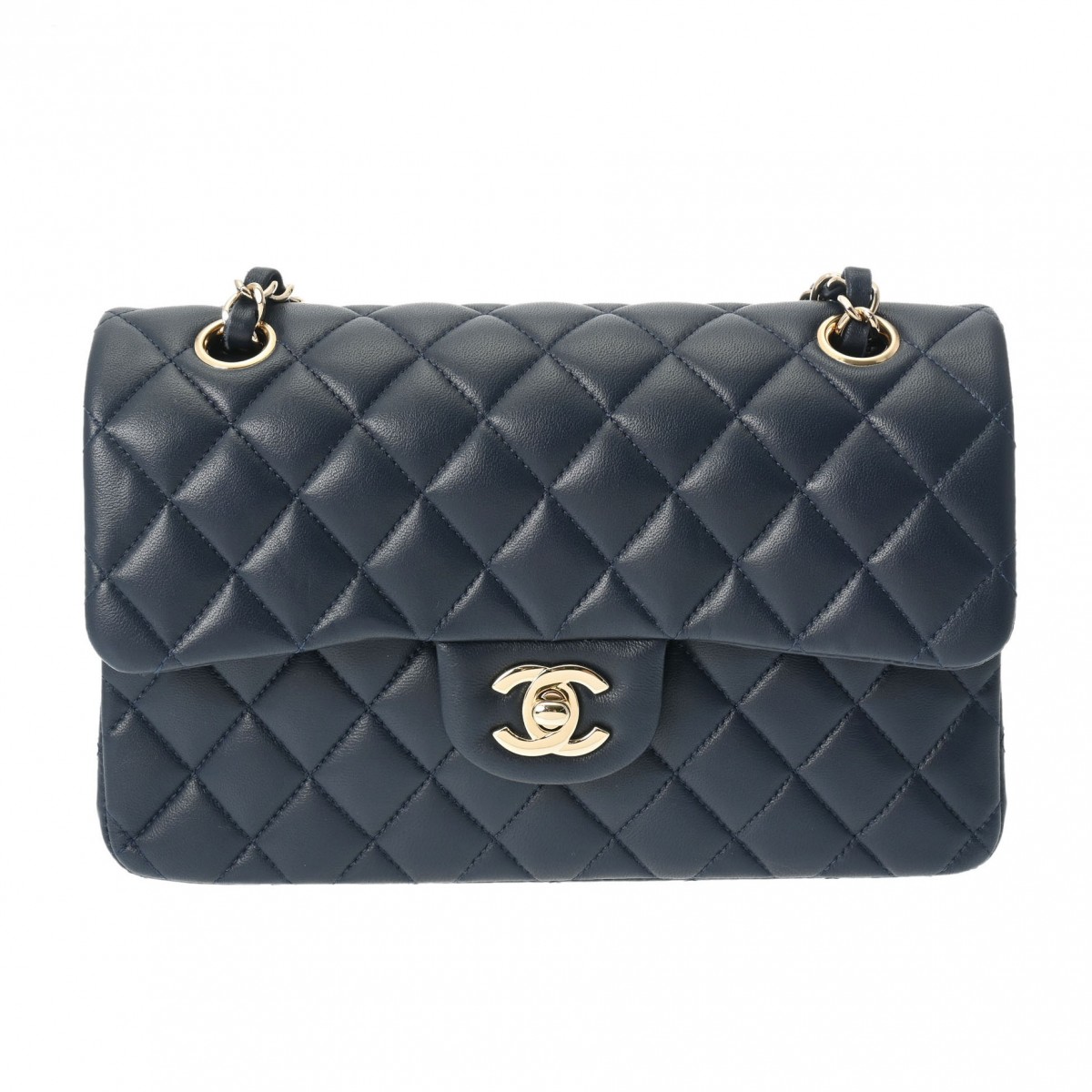 シャネル マトラッセ チェーンショルダー 23cm Wフラップ ネイビー A01113 ラムスキン レディース バッグ 【bag】