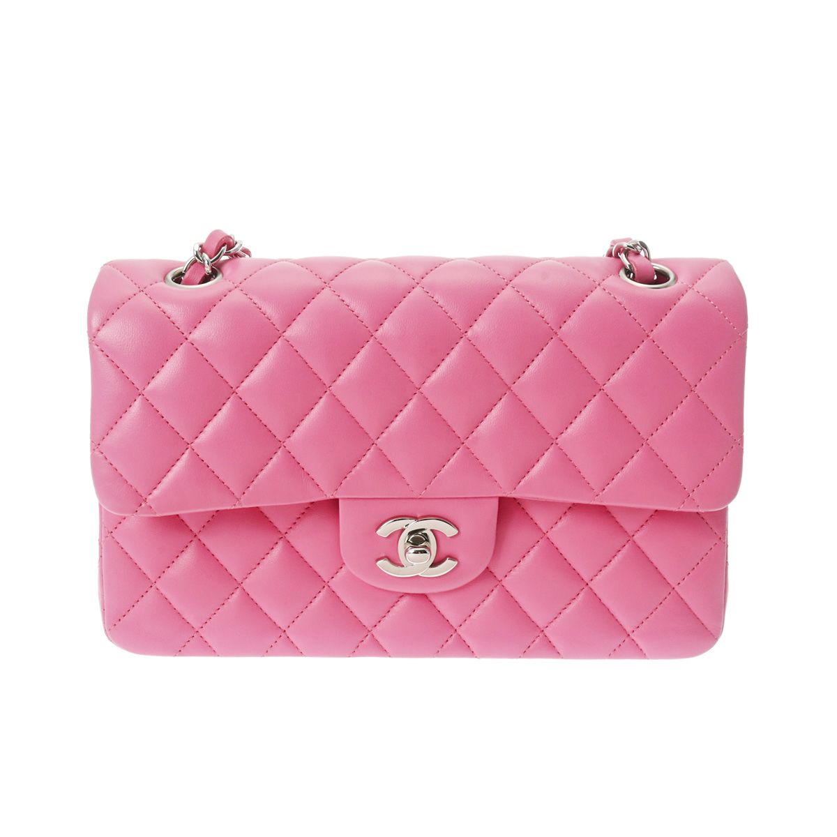 シャネル マトラッセ チェーンショルダー 23cm Wフラップ ピンク ラムスキン レディース バッグ 【bag】