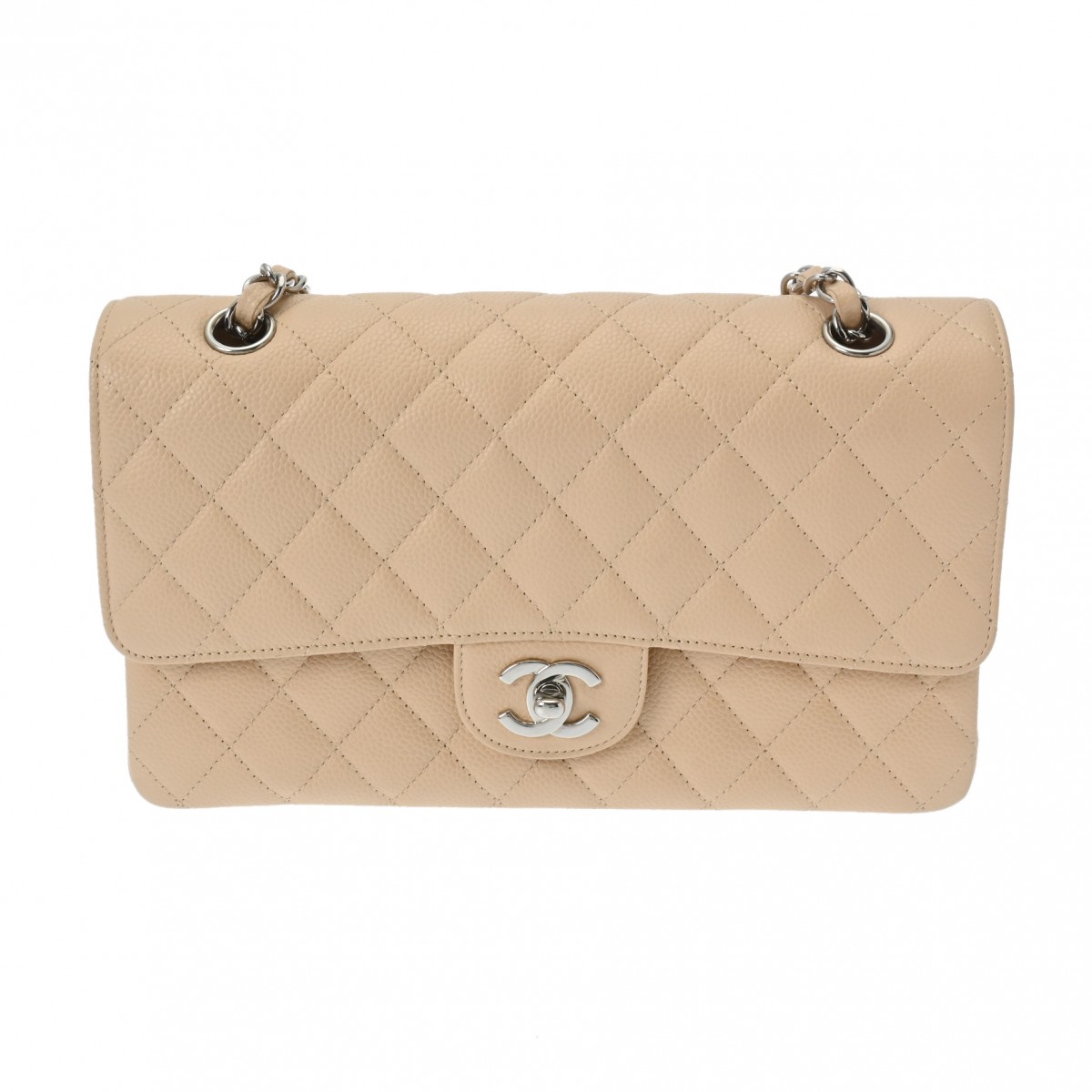 シャネル マトラッセ チェーンショルダー Wフラップ 25cm ベージュ A01112 キャビアスキン レディース バッグ 【bag】