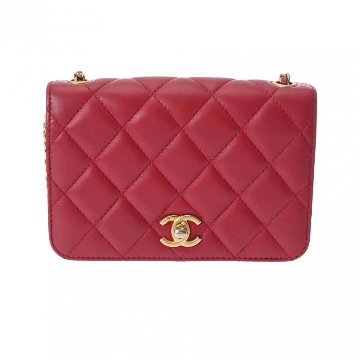 シャネル マトラッセ チェーンショルダー 18cm レッド系 ラムスキン ユニセックス バッグ 【bag】