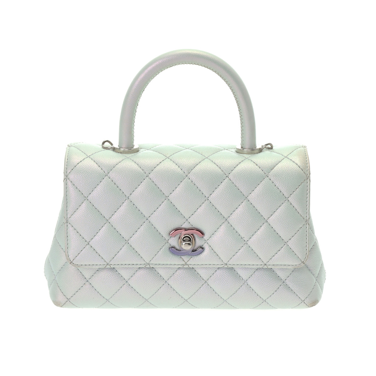 シャネル マトラッセ トップハンドル XS メタリックブルー A92990 キャビアスキン レディース バッグ 【bag】