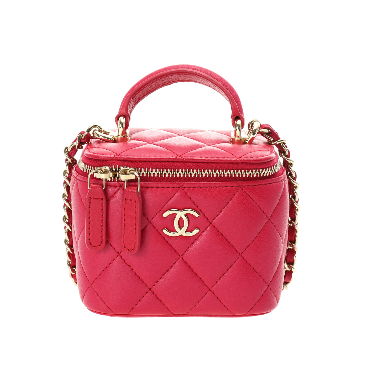 シャネル スモールバニティ持ち手付 ピンク/シャンパンゴールド金具 AP2198 ラムスキン レディース バッグ 【bag】