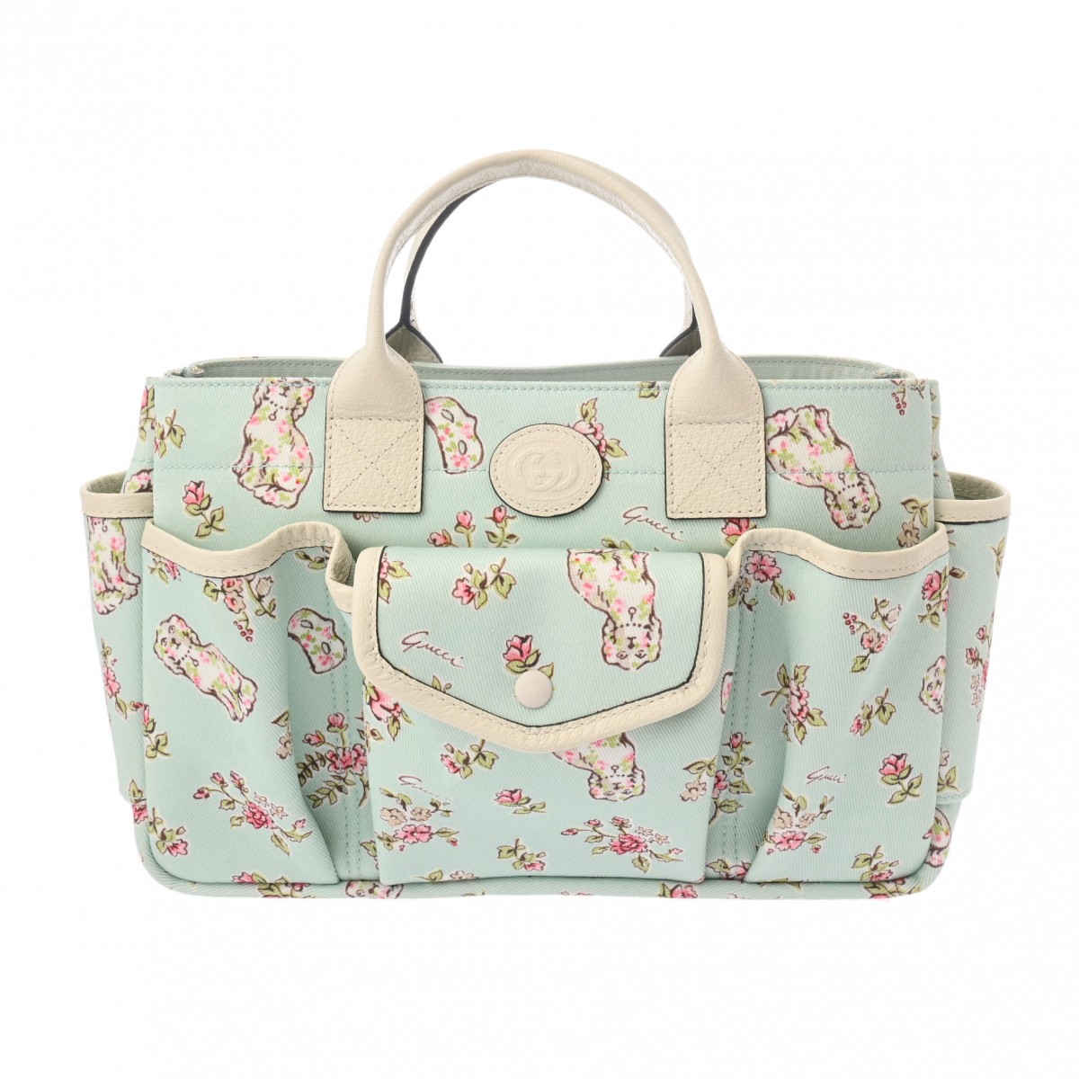グッチ チルドレンズ 犬/フラワー柄 ミントグリーン/ホワイト 628159 キャンバス/レザー レディース バッグ 【bag】