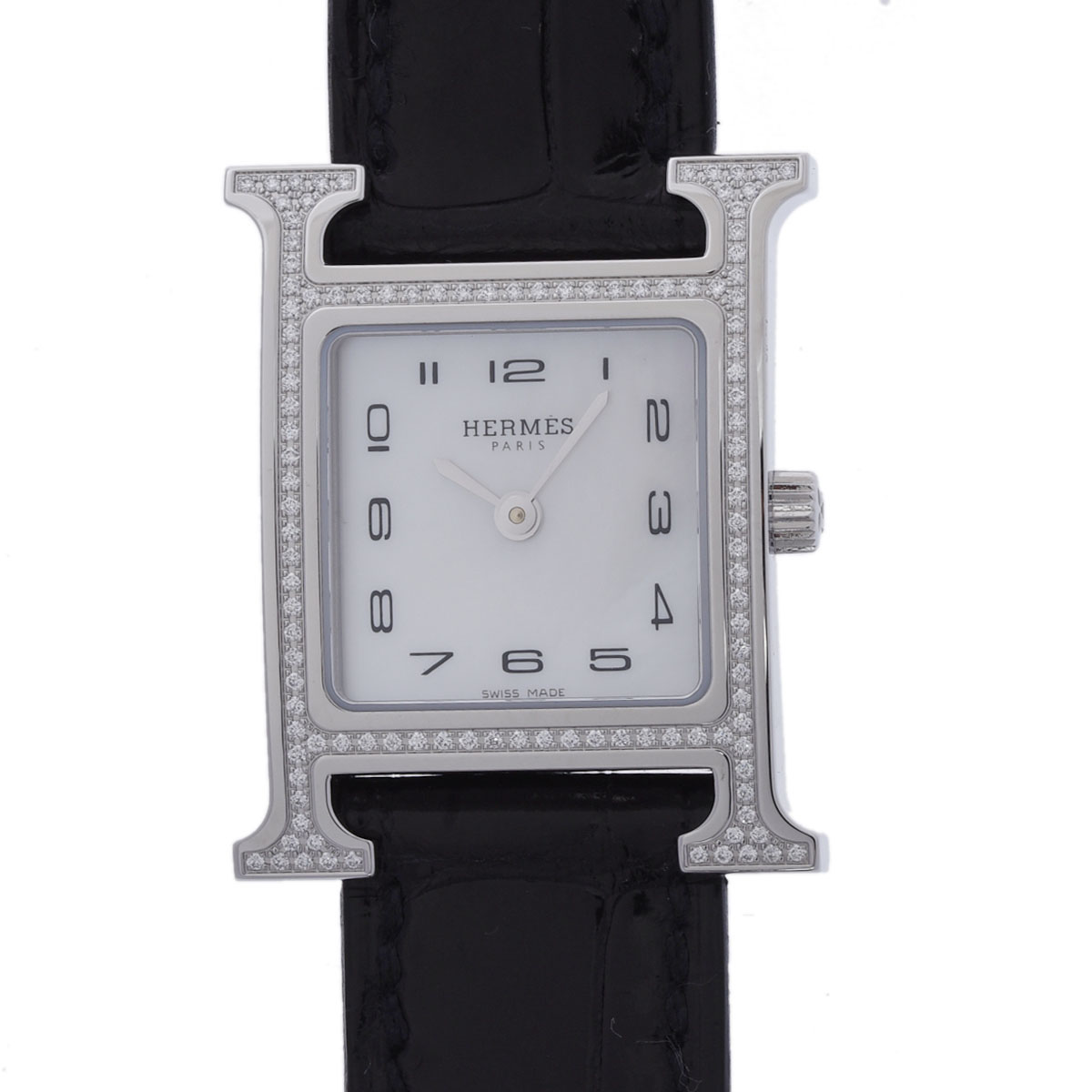 エルメス Hウォッチ PM 25mm ベゼルダイヤ HH1.235 ホワイトシェル レディース 時計 【wristwatch】