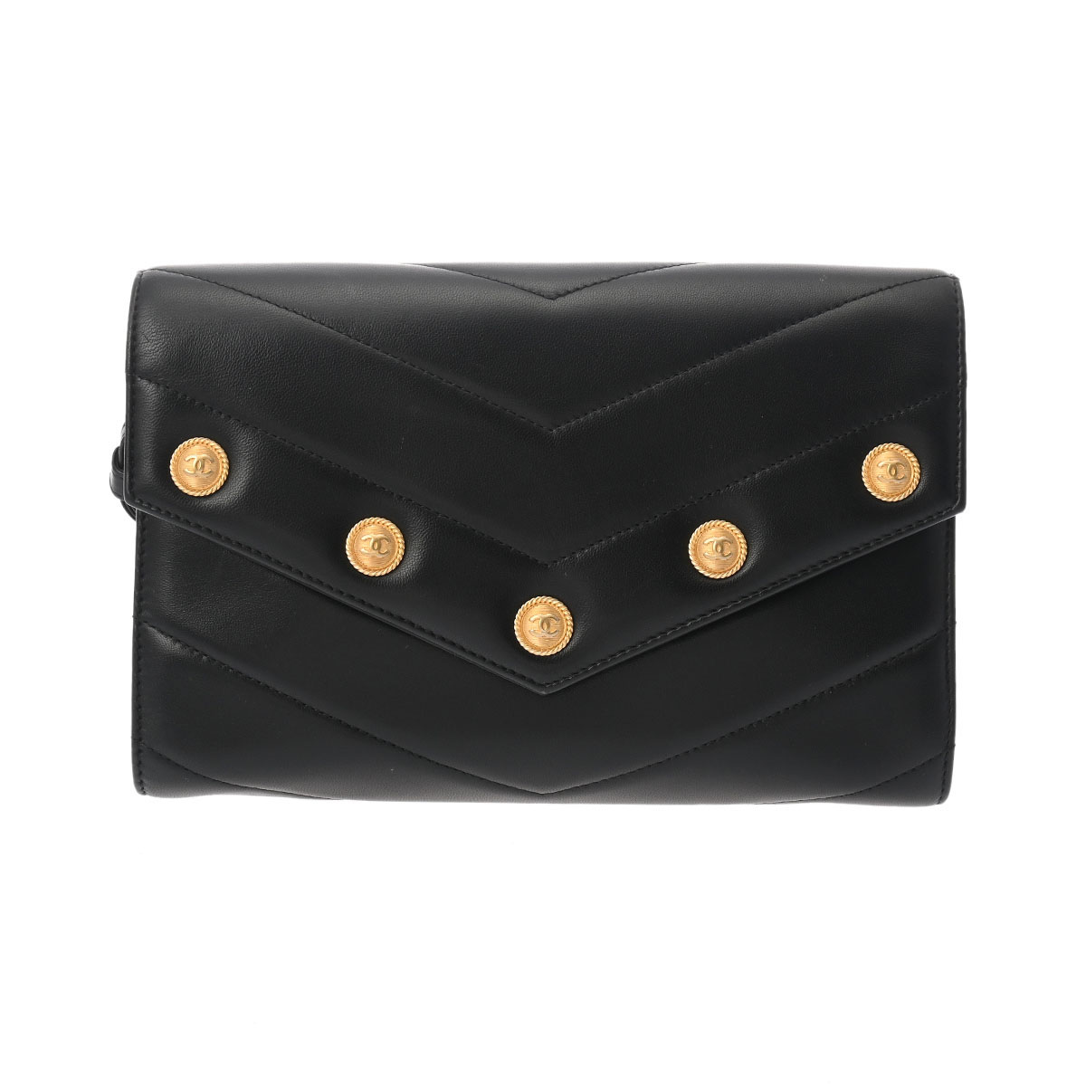 シャネル CCボタン Vステッチ ブラック A94564 カーフスキン レディース バッグ 【中古】【bag】