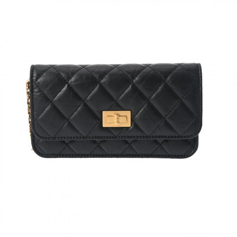 シャネル 2.55 マトラッセ フラップフォンケース 2.55 黒 レザー レディース バッグ 【bag】