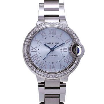 カルティエ バロンブルー 33mm  ベゼルダイヤ W4BB0028 ブルー ボーイズ 時計 【wristwatch】