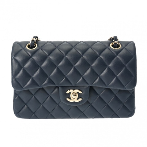 シャネル マトラッセ チェーンショルダー 23cm Wフラップ ネイビー A01113 ラムスキン レディース バッグ 【bag】
