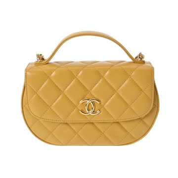 シャネル マトラッセ トップハンドル ミニ チェーンショルダー イエロー/ゴールド金具 カーフ レディース バッグ 【bag】