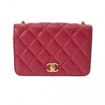 シャネル マトラッセ チェーンショルダー 18cm レッド系 ラムスキン ユニセックス バッグ 【bag】