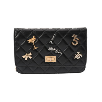 シャネル 2.55 マトラッセ エンブロイダリー チェーンウォレット ブラック ラムスキン/スタッズ レディース バッグ 【bag】
