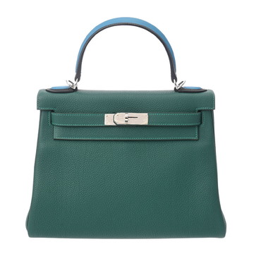 エルメス 28 オ・パス 内縫い 2WAY マラカイト/ブルーザンジバル トゴ レディース バッグ 【bag】