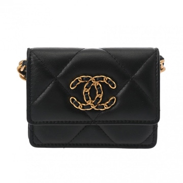 シャネル シャネル19 チェーン フラップコインパース ブラック ラムスキン レディース 財布 【purse】