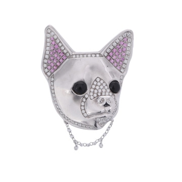 ノーブランド 動物モチーフ サファイア0.75ct ダイヤ1.51ct K18ホワイトゴールド WG ユニセックス ジュエリー 【jewelry】