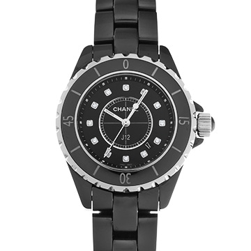 シャネル J12 33mm 12Pダイヤ H1625 ブラック/ダイヤモンド レディース 時計 【wristwatch】