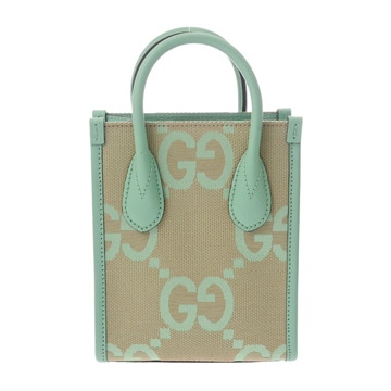 グッチ ミニトート ジャンボGG 2WAY ベージュ/グリーン/ゴールド金具 671623 キャンバス/レザー レディース バッグ 【bag】
