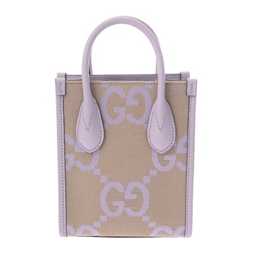グッチ ミニトート ジャンボGG 2WAY ベージュ/パープル/ゴールド金具 671623 キャンバス/レザー レディース バッグ 【bag】