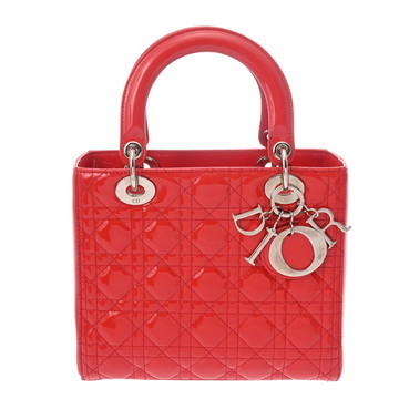 クリスチャンディオール レディディオール  ミディアム レッド エナメル レディース バッグ 【bag】