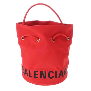 バレンシアガ ウィールXS ドローストリング バケットバッグ  レッド 619458 キャンバス レディース バッグ 【bag】