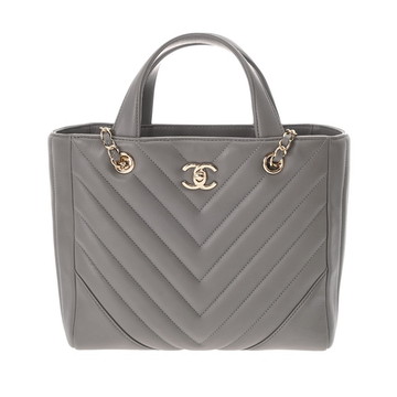 シャネル Vステッチ チェーントート グレー A91642 レザー レディース バッグ 【bag】