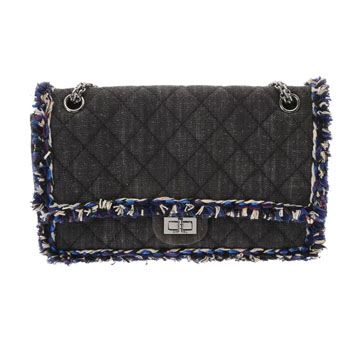 シャネル マトラッセ Wフラップ フリンジ　 ブラック デニム レディース バッグ 【bag】