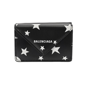 バレンシアガ ペーパー ミニ ウォレット スター柄 ブラック/ホワイト 391446 レザー ユニセックス 財布 【purse】