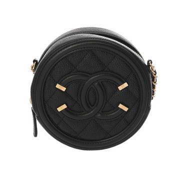 シャネル CCフィリグリー ラウンド チェーンショルダー ブラック AP0365 キャビアスキン レディース バッグ 【bag】