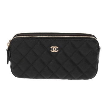 シャネル Wファスナーチェーンウォレット ブラック A82527 キャビアスキン レディース バッグ 【bag】