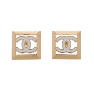 シャネル スクエア ロゴ ピアス  ゴールド/ホワイト GP レディース ジュエリー 【jewelry】