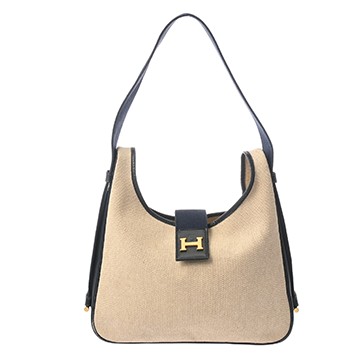 エルメス サコ ワンショルダー ベージュ/ネイビー トワルアッシュ/レザー ユニセックス バッグ 【bag】