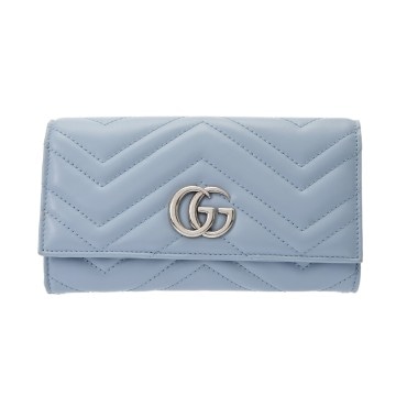 グッチ GGマーモント ダブルG コンチネンタル ウォレット ライトブルー 443436 レザー ユニセックス 財布 【purse】