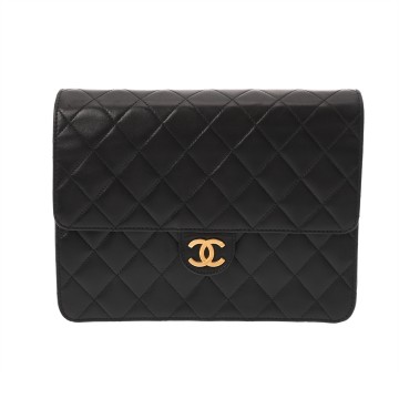 シャネル マトラッセ プッシュロック チェーンショルダー 22cm ブラック ラムスキン レディース バッグ 【bag】