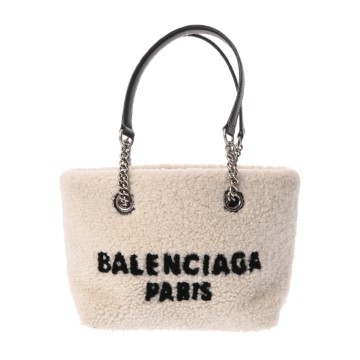 バレンシアガ デューティフリー スモールトートバッグ ホワイト/ブラック 759941 ボア/レザー レディース バッグ 【bag】