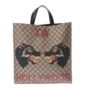 グッチ GGスプリーム 2WAYトートバッグ ウルフプリント ベージュ 450950 GGスプリームキャンバス/レザー レディース バッグ 【bag】