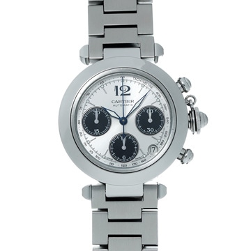 カルティエ パシャC クロノグラフ W31048M7 シルバー/ブラック メンズ 時計 【wristwatch】