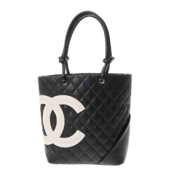 シャネル カンボンライン スモールトート ブラック/ホワイト A25166 カーフ レディース バッグ 【bag】
