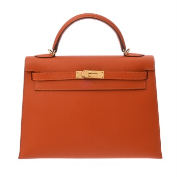 エルメス ケリー 32 外縫い オレンジ ヴォーエプソン レディース バッグ 【bag】