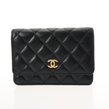 シャネル マトラッセ フリル チェーン ウォレット ブラック ラムスキン レディース バッグ 【bag】