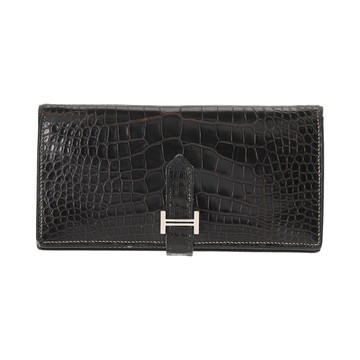 エルメス ベアンスフレ 黒系 アリゲーター レディース 財布 【purse】