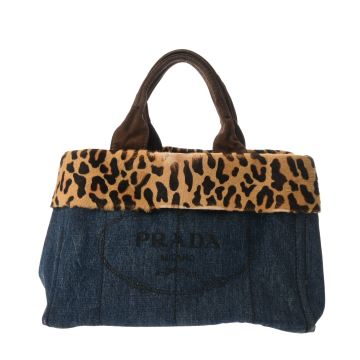 プラダ カナパトート レオパード/ネイビー ハラコ/デニム レディース バッグ 【bag】