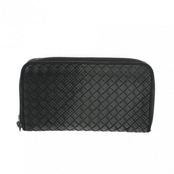 ボッテガヴェネタ イントレチャート ラウンドファスナー財布 ドット ブラック/グレー レザー メンズ 財布 【purse】