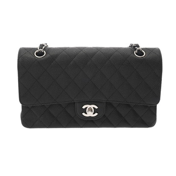 シャネル マトラッセ チェーンショルダー 25cm Wフラップ ブラック キャビアスキン レディース バッグ 【bag】