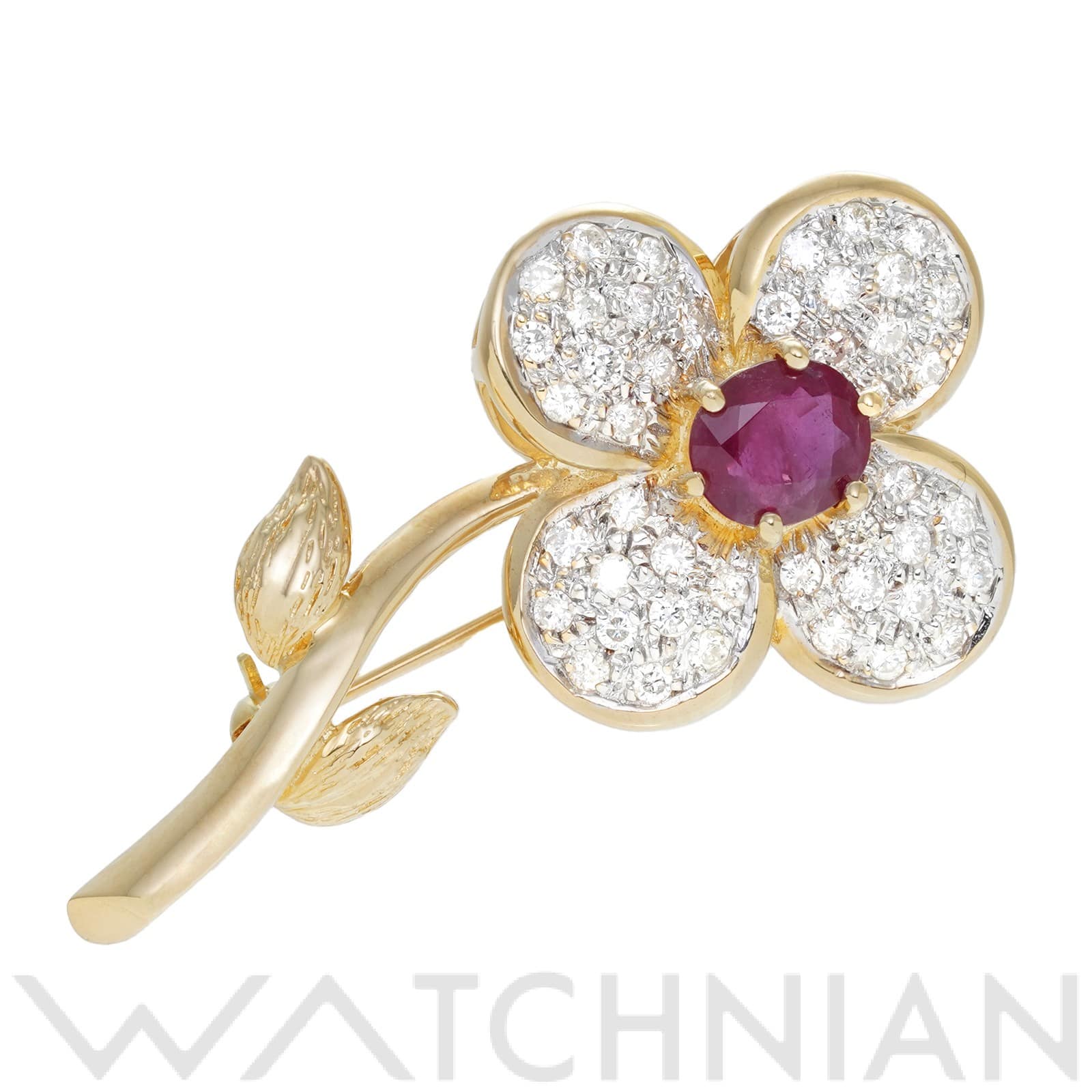 ノーブランド ルビー ブローチ K18イエローゴールド YG/ルビー/ダイヤモンド レディース ジュエリー 【中古】【jewelry】