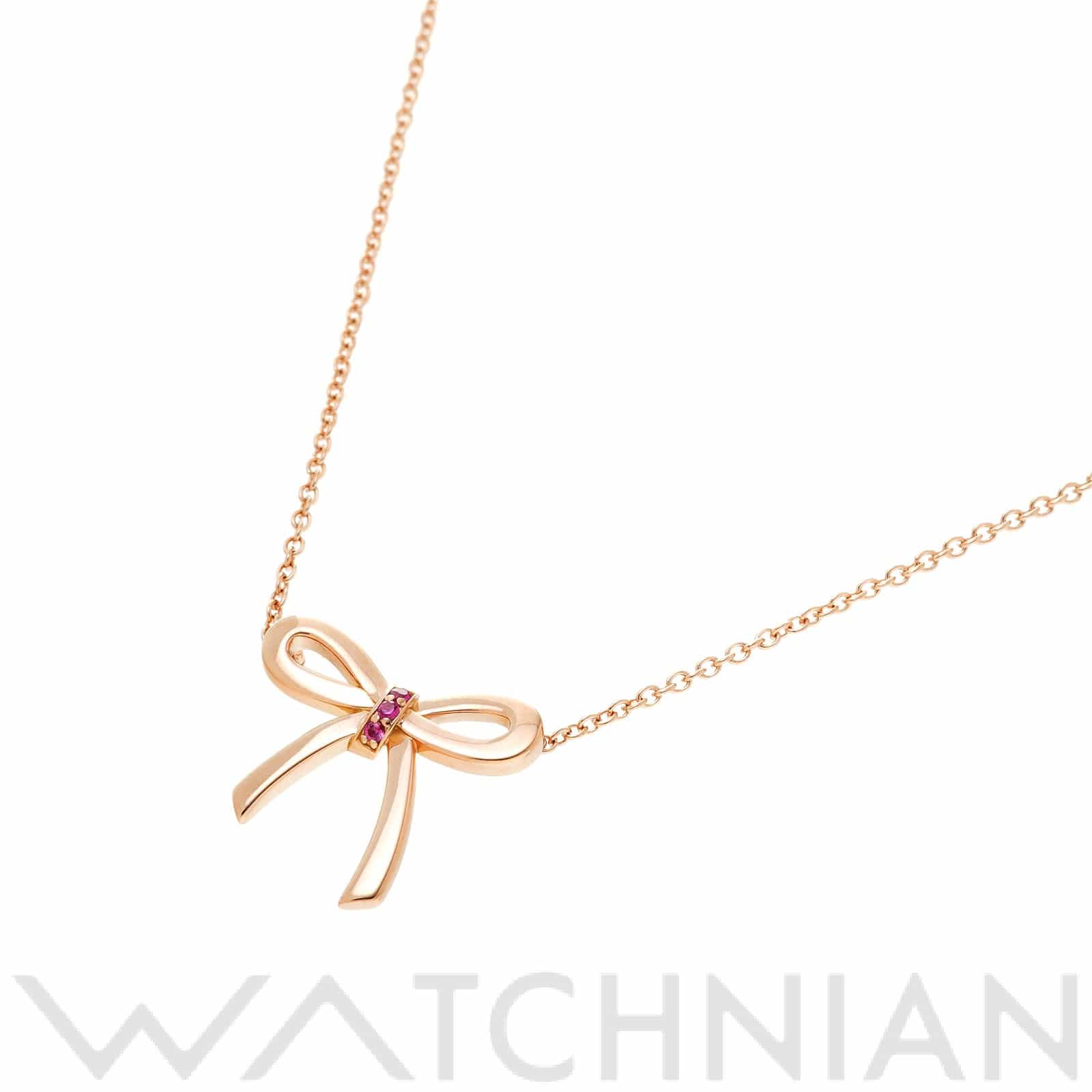 ティファニー ボウ ペンダント ネックレス K18ピンクゴールド PG/ルビー レディース ジュエリー 【中古】【jewelry】