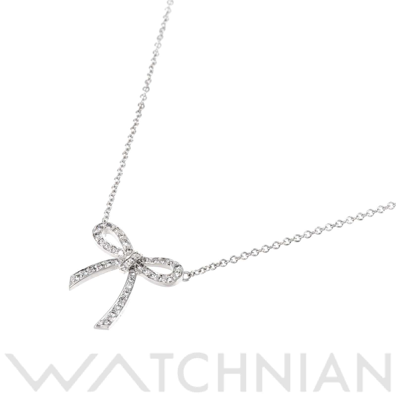ティファニー ボウ ペンダント ネックレス Pt950プラチナ/ダイヤモンド レディース ジュエリー 【中古】【jewelry】
