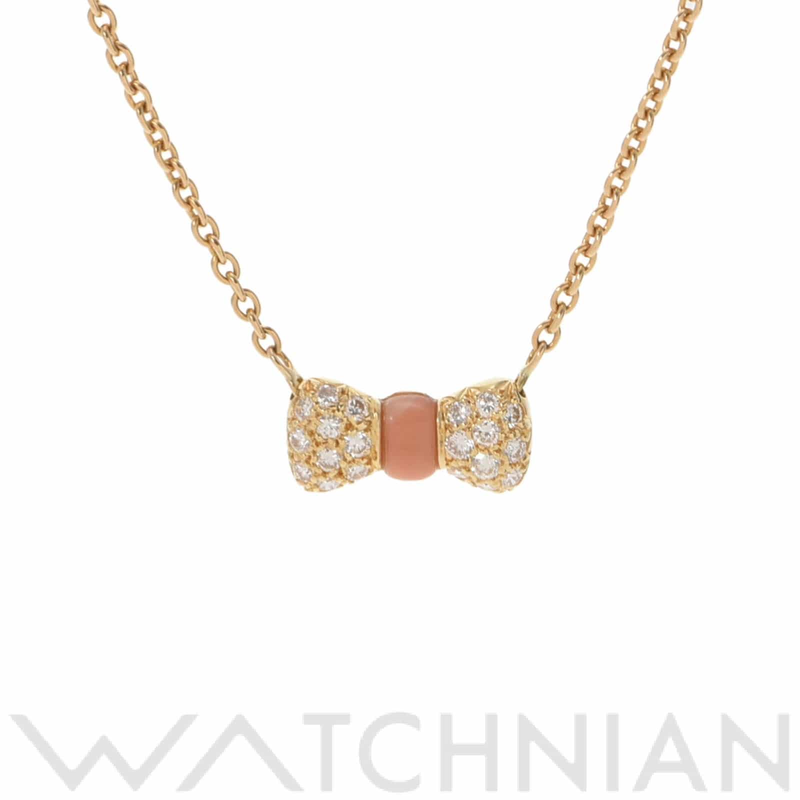 ヴァン クリーフ&アーペル ヌーパピヨン リボンモチーフ K18KTYG/珊瑚/ダイヤ レディース ジュエリー 【中古】【jewelry】