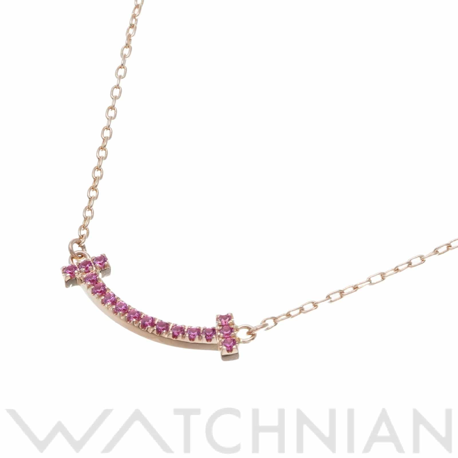 ティファニー T スマイル ペンダント ネックレス ミニ K18ピンクゴールド PG/サファイア レディース ジュエリー 【中古】【jewelry】
