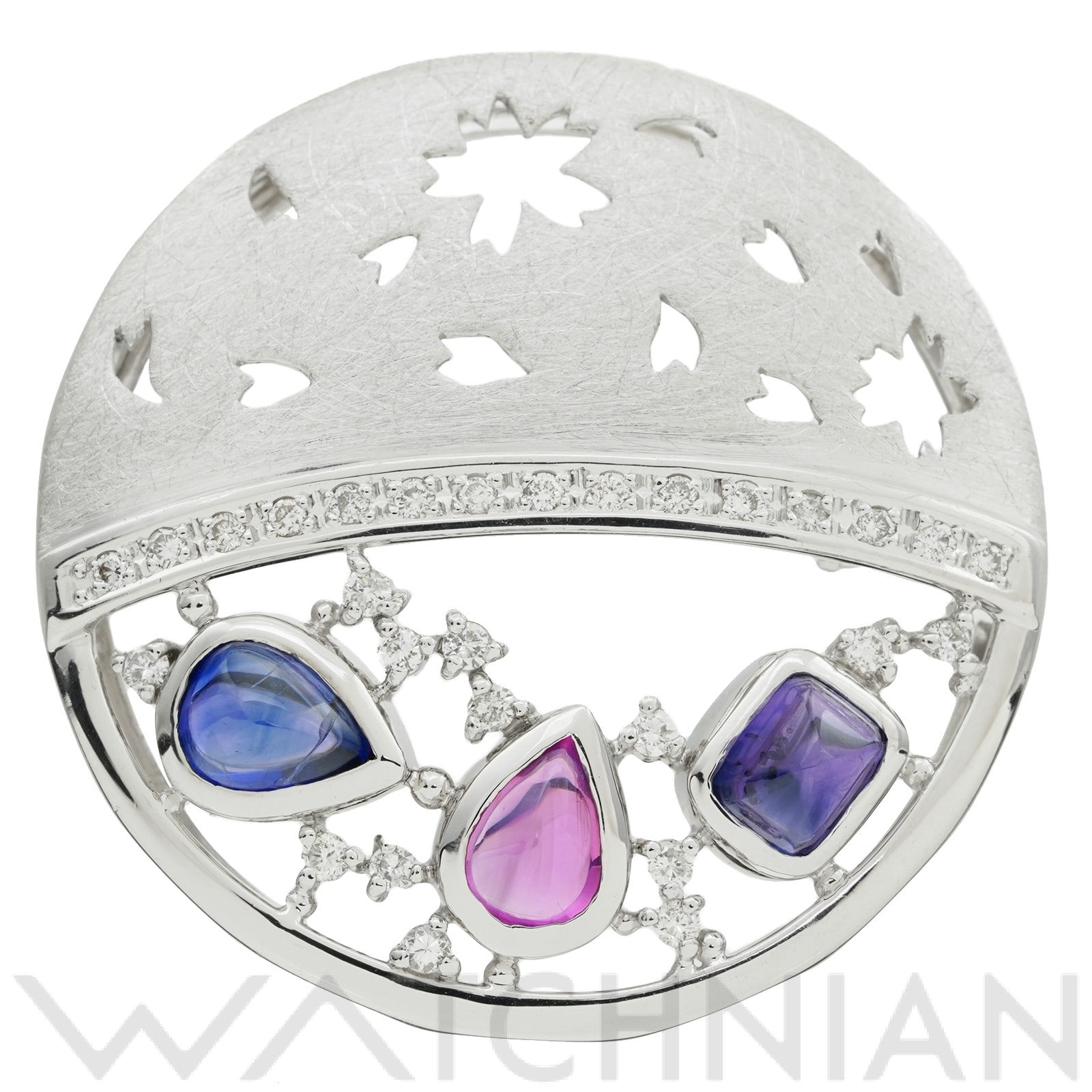 ノーブランド サファイア ブローチ K18ホワイトゴールド WG/サファイア/ダイヤモンド レディース ジュエリー 【中古】【jewelry】