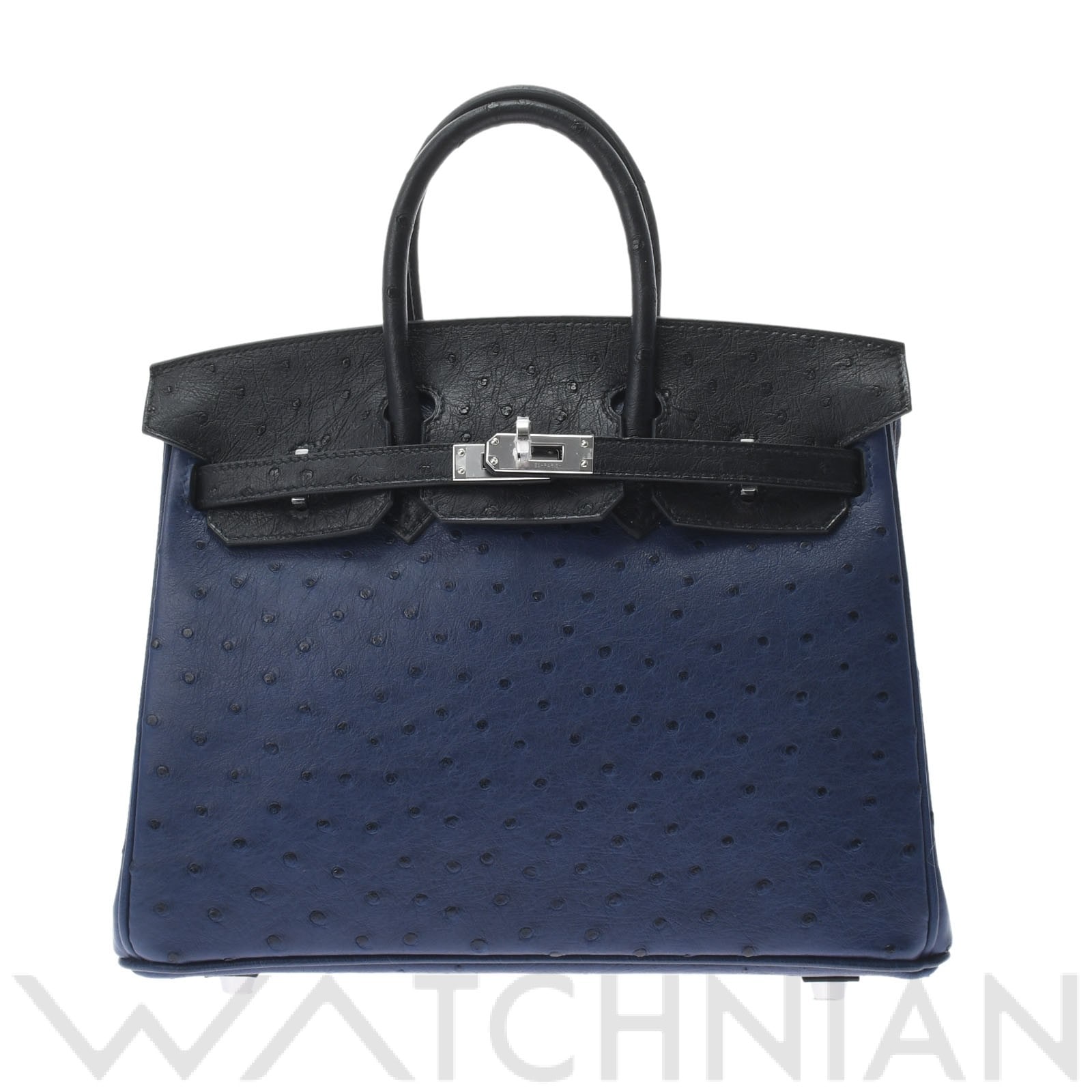 エルメス バーキン 25 ブラック/ブルーサフィール/パラジウム金具 オーストリッチ レディース バッグ 【新品】【bag】